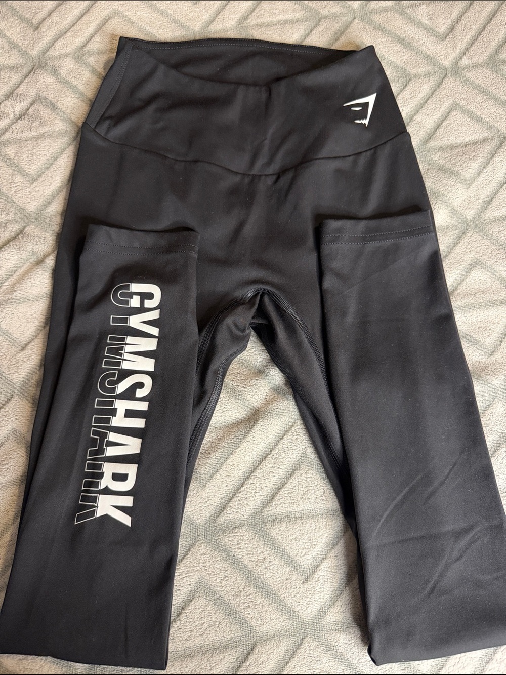 Gymshark Black Kids Leggings with White Logo Side Print